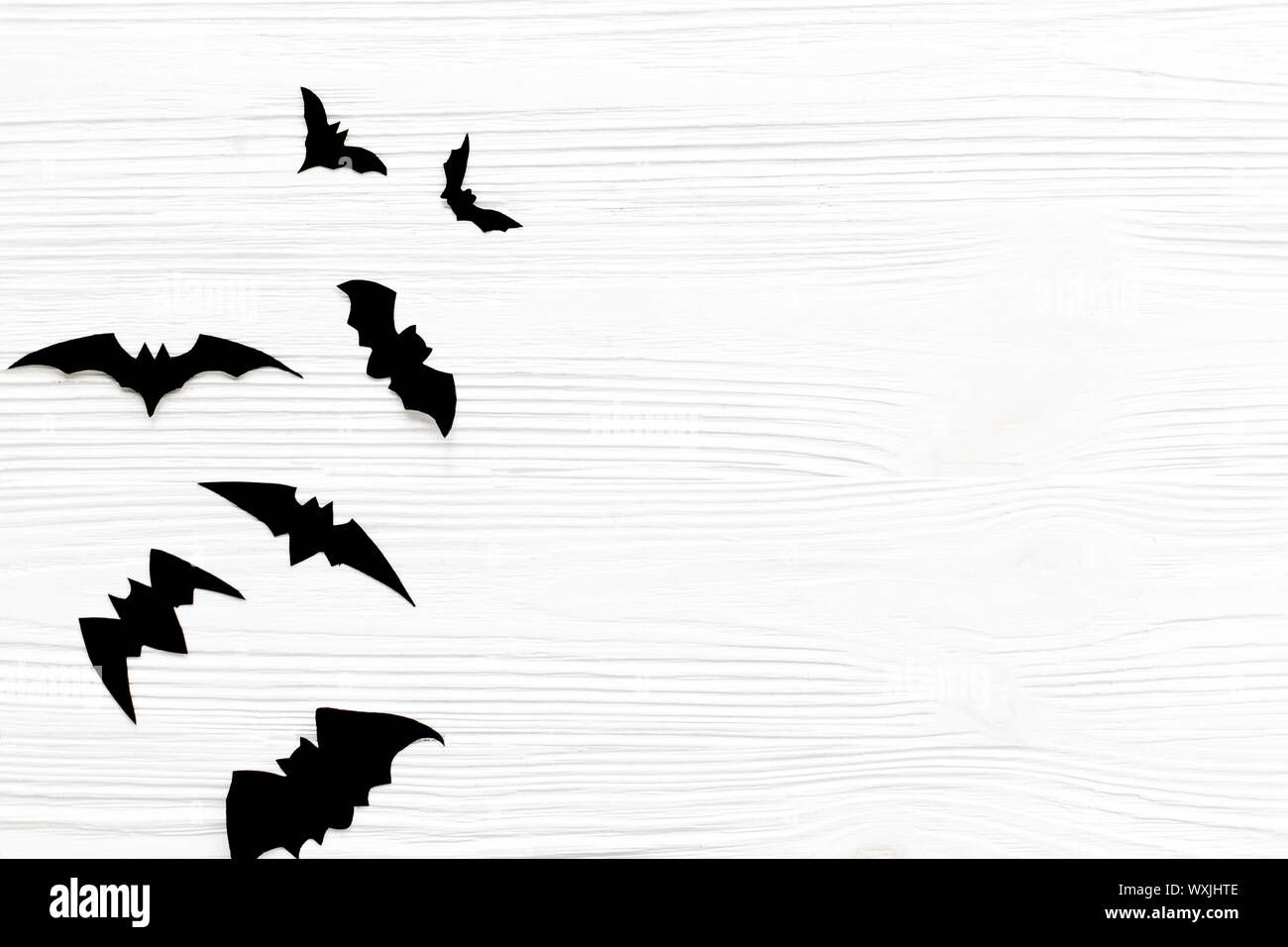 Wallpaper #MPSwOZMBKFX8bn3r33ez380 Halloween Flat Lay Black Bats Ghost Spider on White Wooden