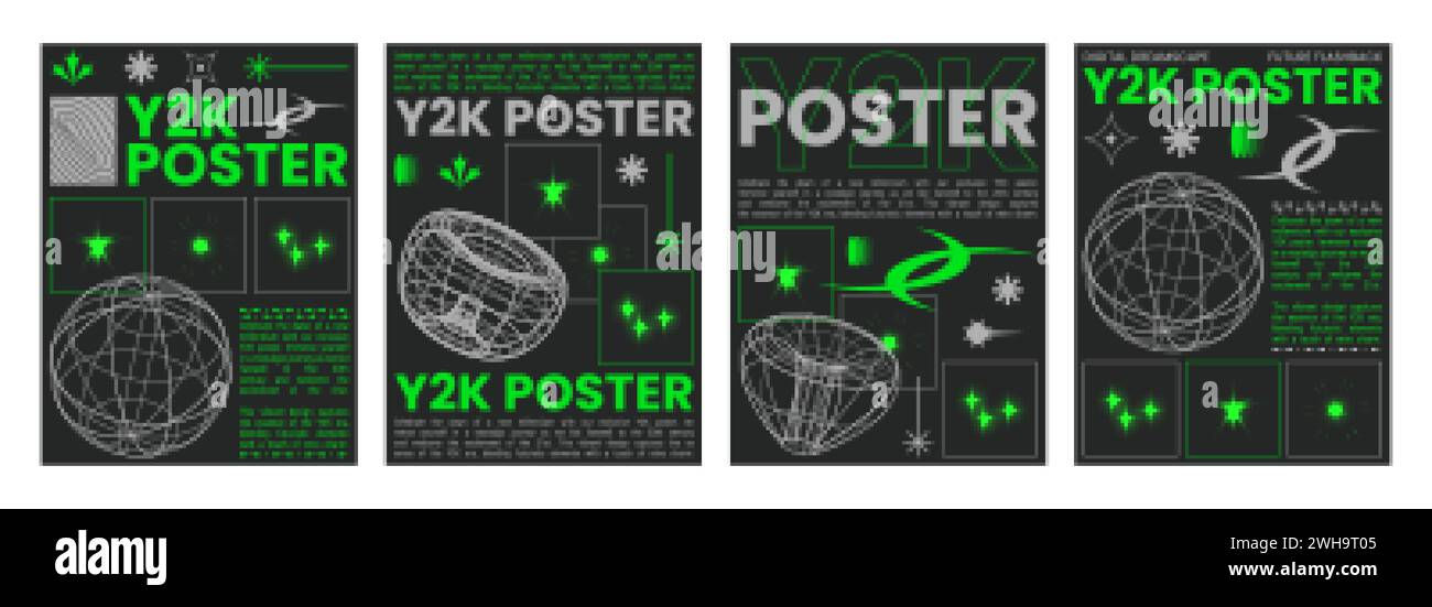 Wallpaper #Drjq2pIBJvJKYCmEPvSR12 Y2k Aesthetic Techno Banners Set Vector Realistic Illustration of