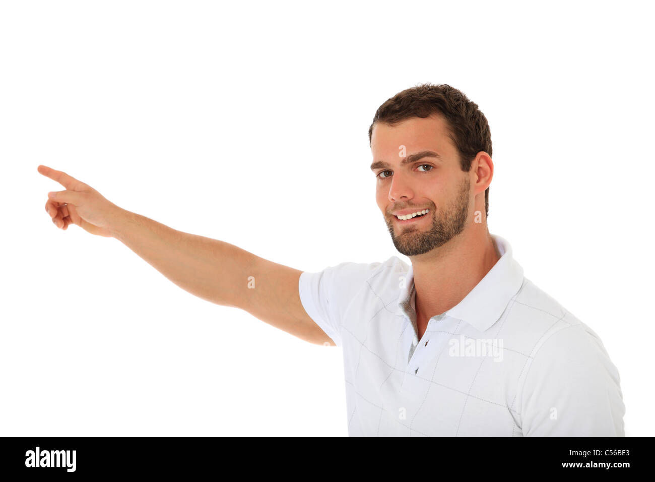 Wallpaper #LJz34JIBZHQxiYararks21 Smiling Young Guy Pointing with Finger All on White Background Stock