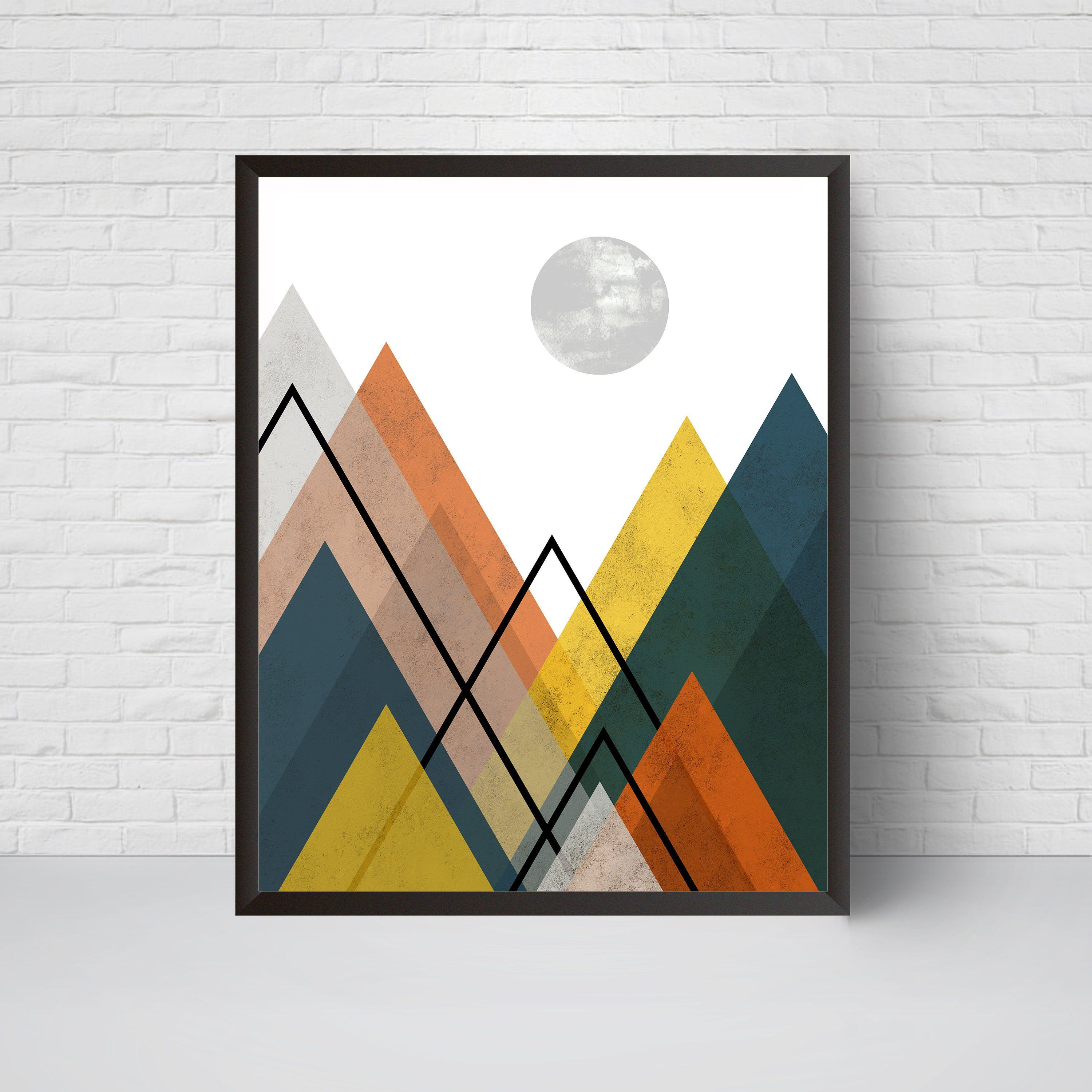 Wallpaper #W2ex7ZIBSpphPi3-OlmC246 Geometric Mountain Wall Art Print Printable Art Mid Century Modern