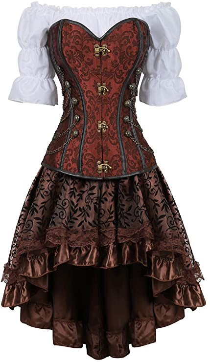 Wallpaper #_bmH3pIBJvJKYCmESQX0388 Grebrafan Steampunk Corsets Bustiers Skirt Blouse Set 3 Piece Waist