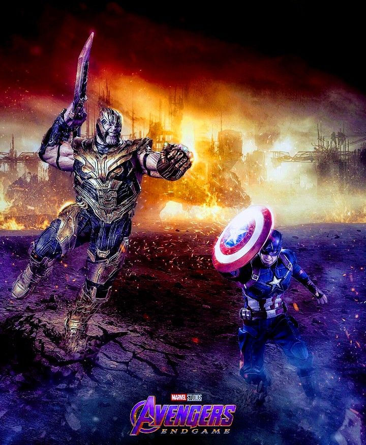 Wallpaper #s5x74ZIBZHQxiYarI7ur49 Captain America vs Thanos Avengers End Game American Comics