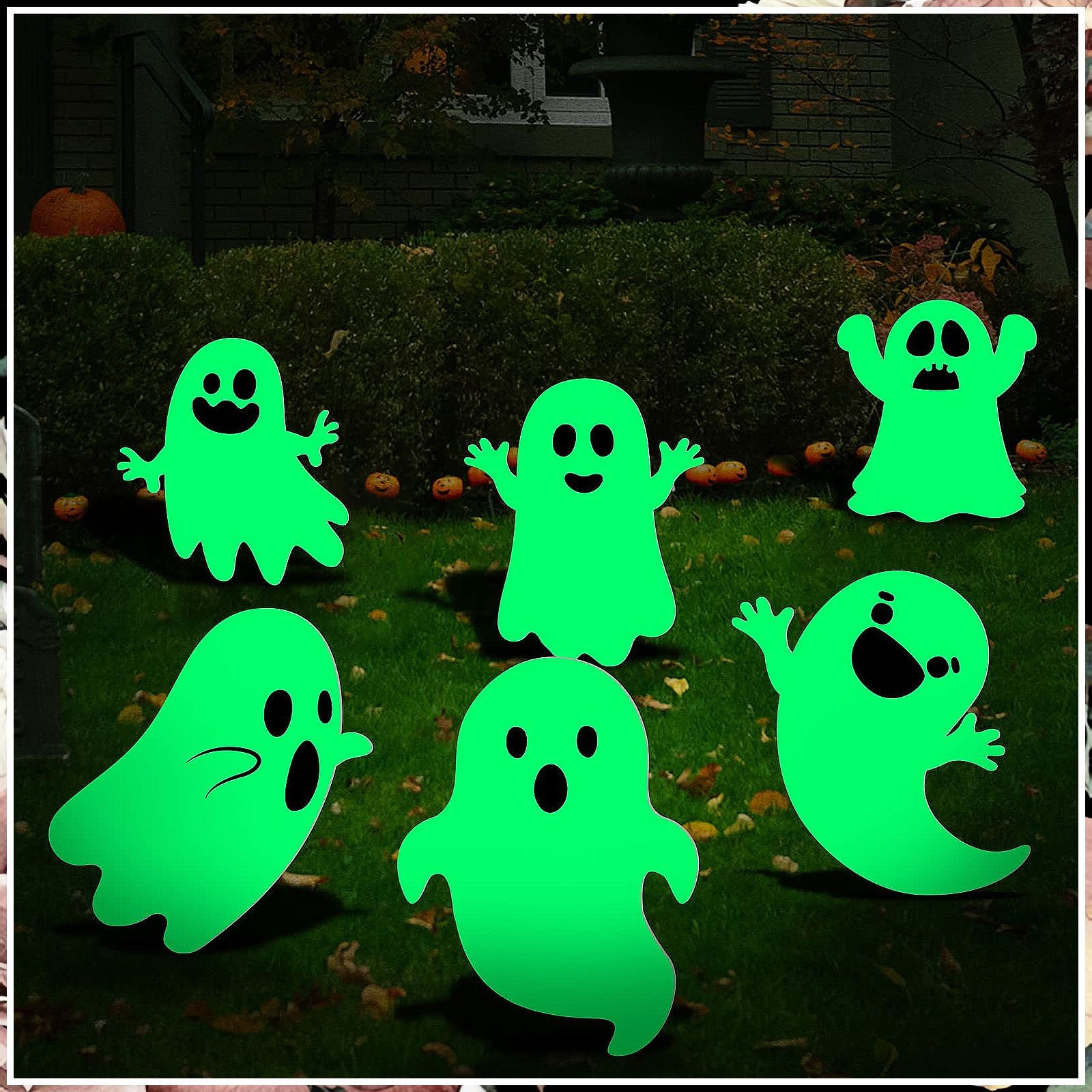 Wallpaper #GvSnOZMBKFX8bn3rXXez200 6 Pcs Halloween Ghost Yard Stakes Glow in the Dark Ghost with Green