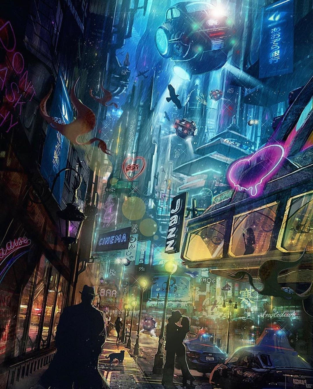 Wallpaper #oX2M8Y4Bnwiau_P6mQn430 Tech Noir Neon Jazz Sign Futuristic Artwork New York City in the Future