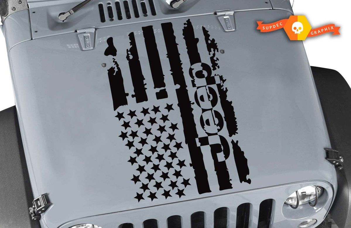 Wallpaper #MGf7DZMBSpphPi3-Fugv329 An American Flag on the Front of a Jeep with Stars and Stripes Painted