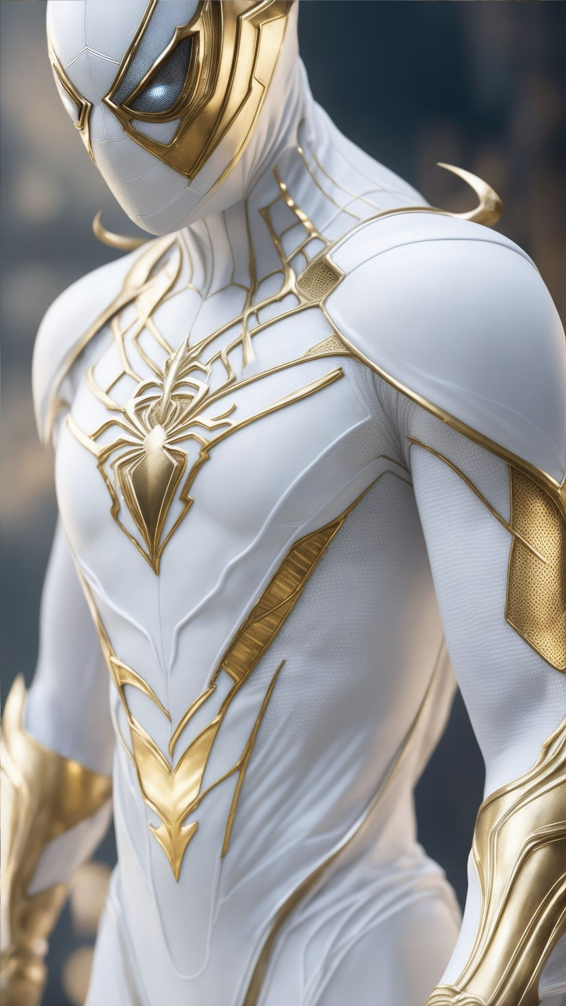 Wallpaper #cGfP8pIBSpphPi3-1HKV6 Full Body Shot of Spiderman in White and Gold Armour Style Suit No