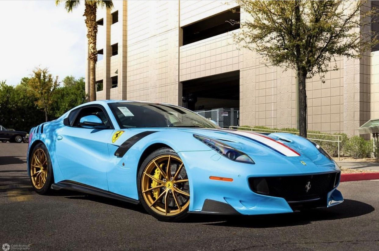 Wallpaper #IRmVI48BtGB6xQ78o4Qv14 Ferrari F12 Tdf Painted in Azzurro La Plata W a French Flag Central