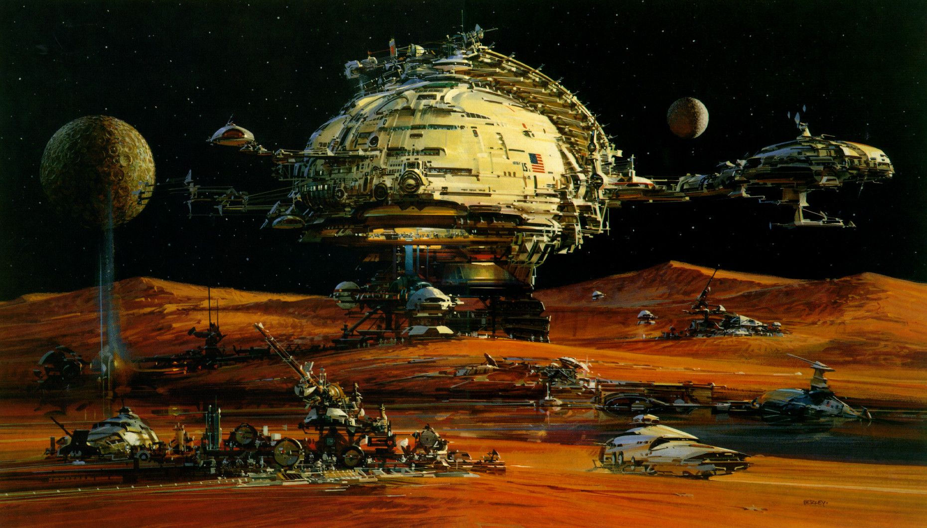 Wallpaper #VWhCJJMBSpphPi3-mDj9170 John Berkey Space Settlement Space Art John Berkey 70s Sci Fi Art