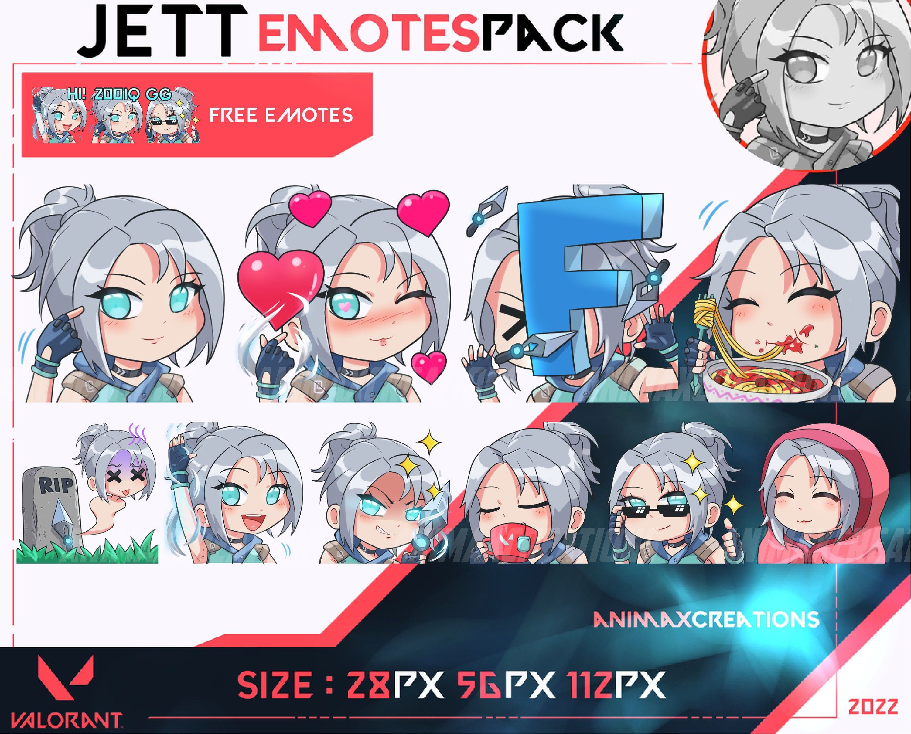 Wallpaper #F551B Jett Valorant Chibi Twitch Emotes Pakket Discord Etsy Nederland