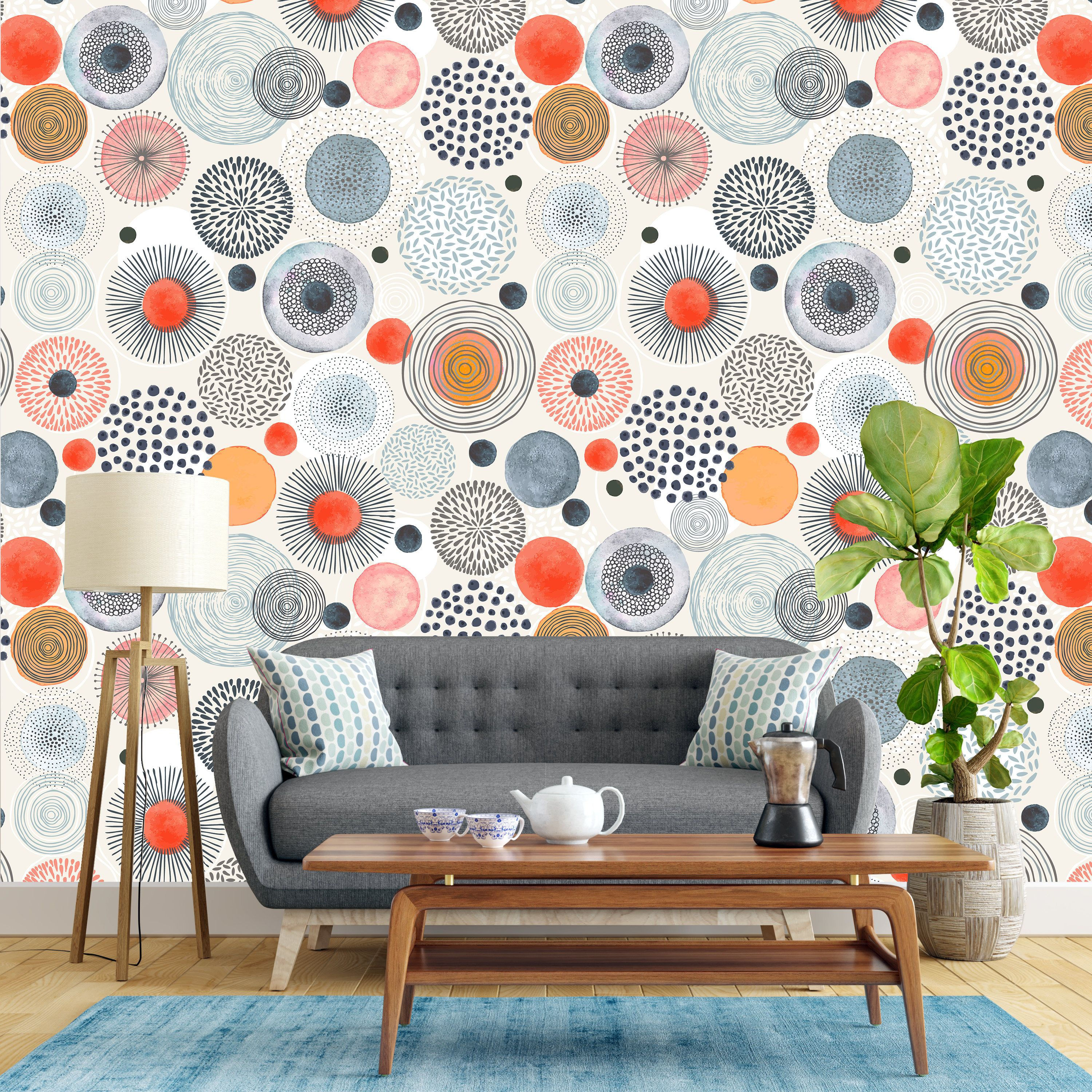 Wallpaper #8xn9KY8BtGB6xQ78_okz40 Removable Wallpaper Grey Orange Watercolor Circle Shapes Peel and Stick