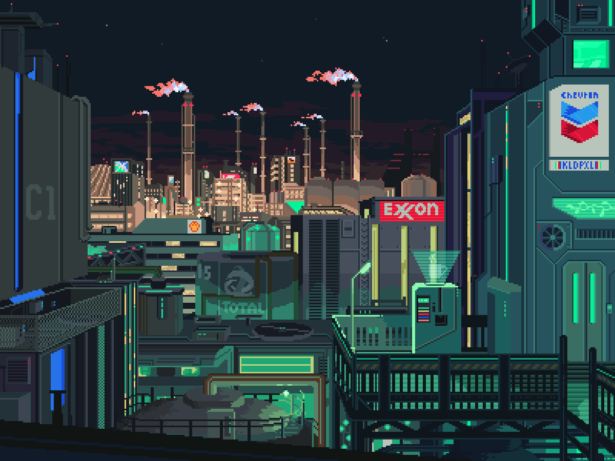 Wallpaper #chldGI8BtGB6xQ78YHF729 Industrial Complex Pixel Art Pixel Art Scifi City Digital Painting