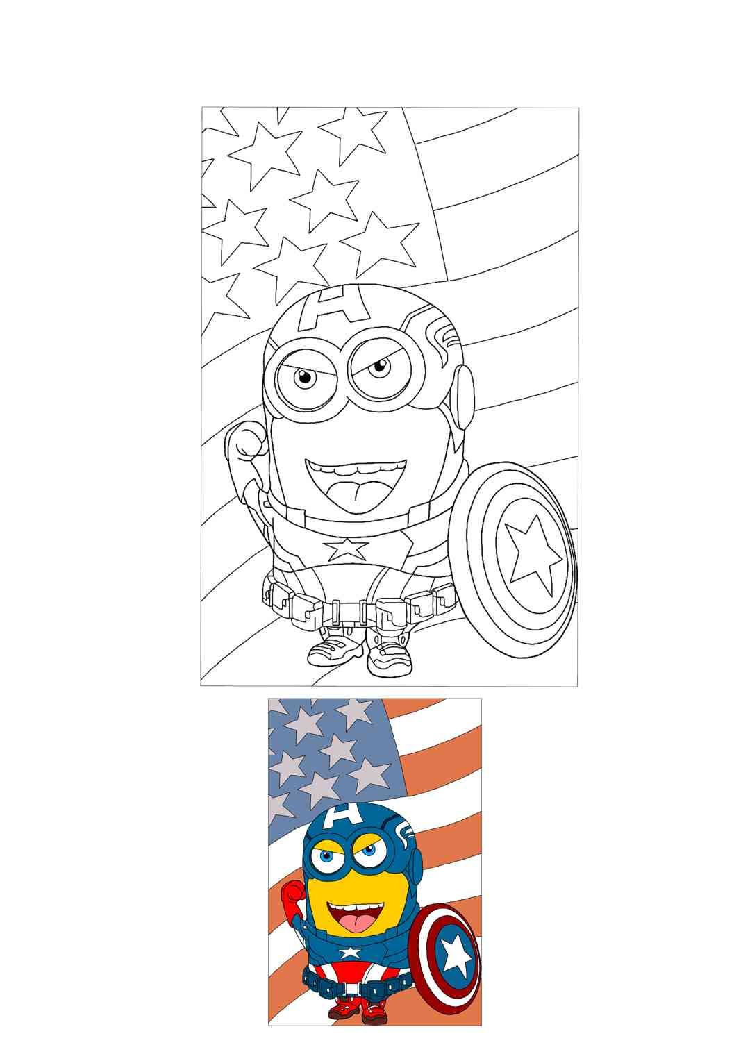 Wallpaper #NBkkEI8BtGB6xQ786V5F10 Minion Captain America with Flag Coloring Page Markers Drawing Ideas