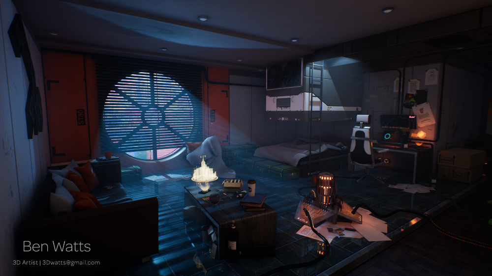 Wallpaper #brgy3ZIBJvJKYCmEnf-H379 Artstation Scifi Cyberpunk Apartment Benjamin Watts Sci Fi Apartment