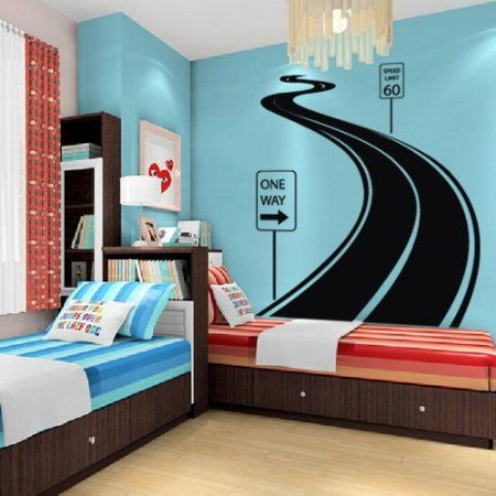 Wallpaper #a7iT25IBJvJKYCmEwfcI340 Curved Road Wall Decal Winding Track Car Traffic Sign Kids Room Decor