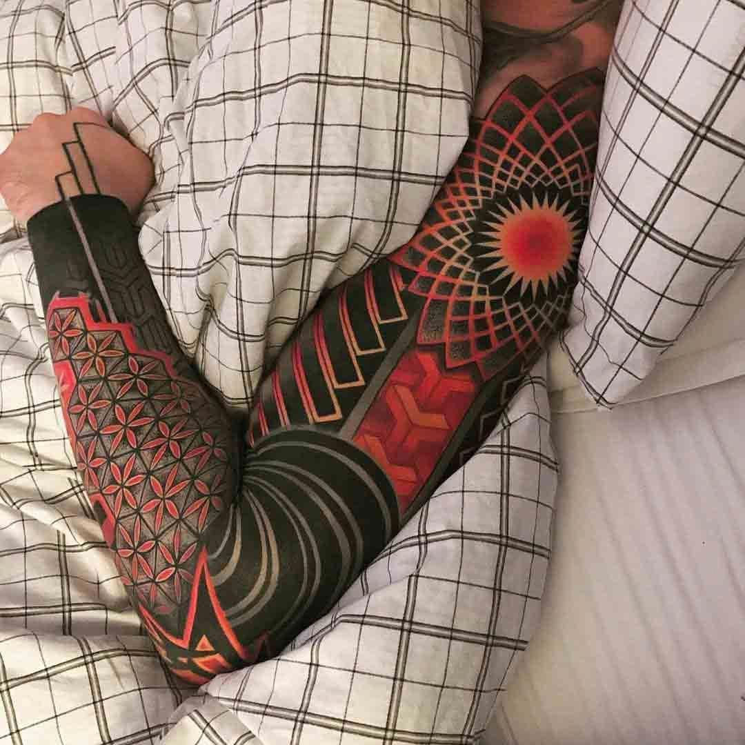 Wallpaper 51e89 Black and Red Mans Tattoo Sleeve Menstattoos Geometric Sleeve HD Wallpaper 51e89