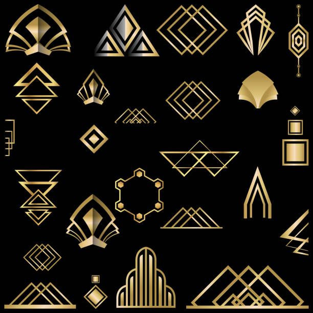 Wallpaper #_7g21pIBJvJKYCmEItw-326 Art Deco Template Black and Gold Triangle Design