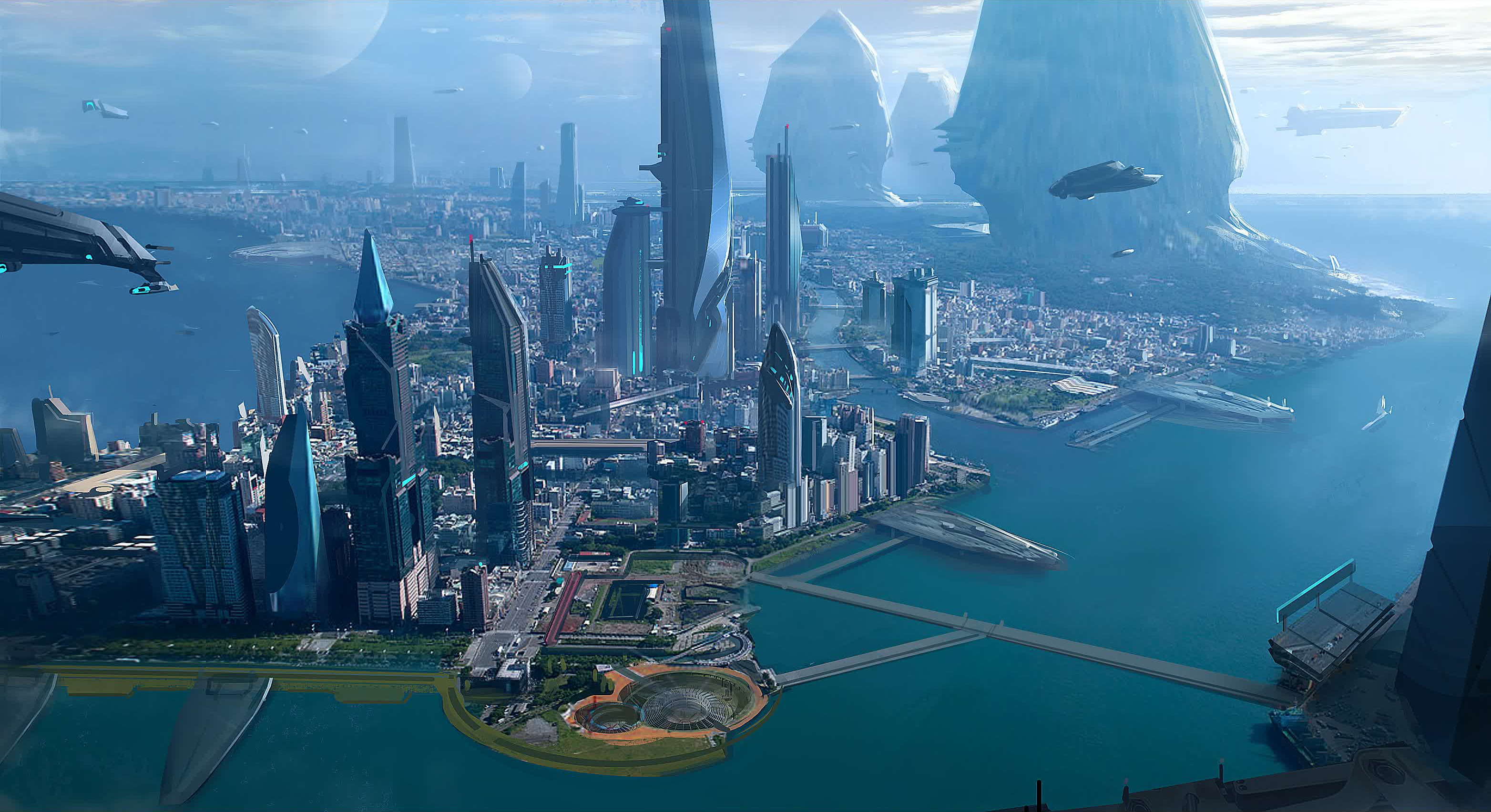 Wallpaper #IH038o4Bnwiau_P6Swvr56 Starcitizen Planet Terra Futuristic City Sci Fi Wallpaper Concept