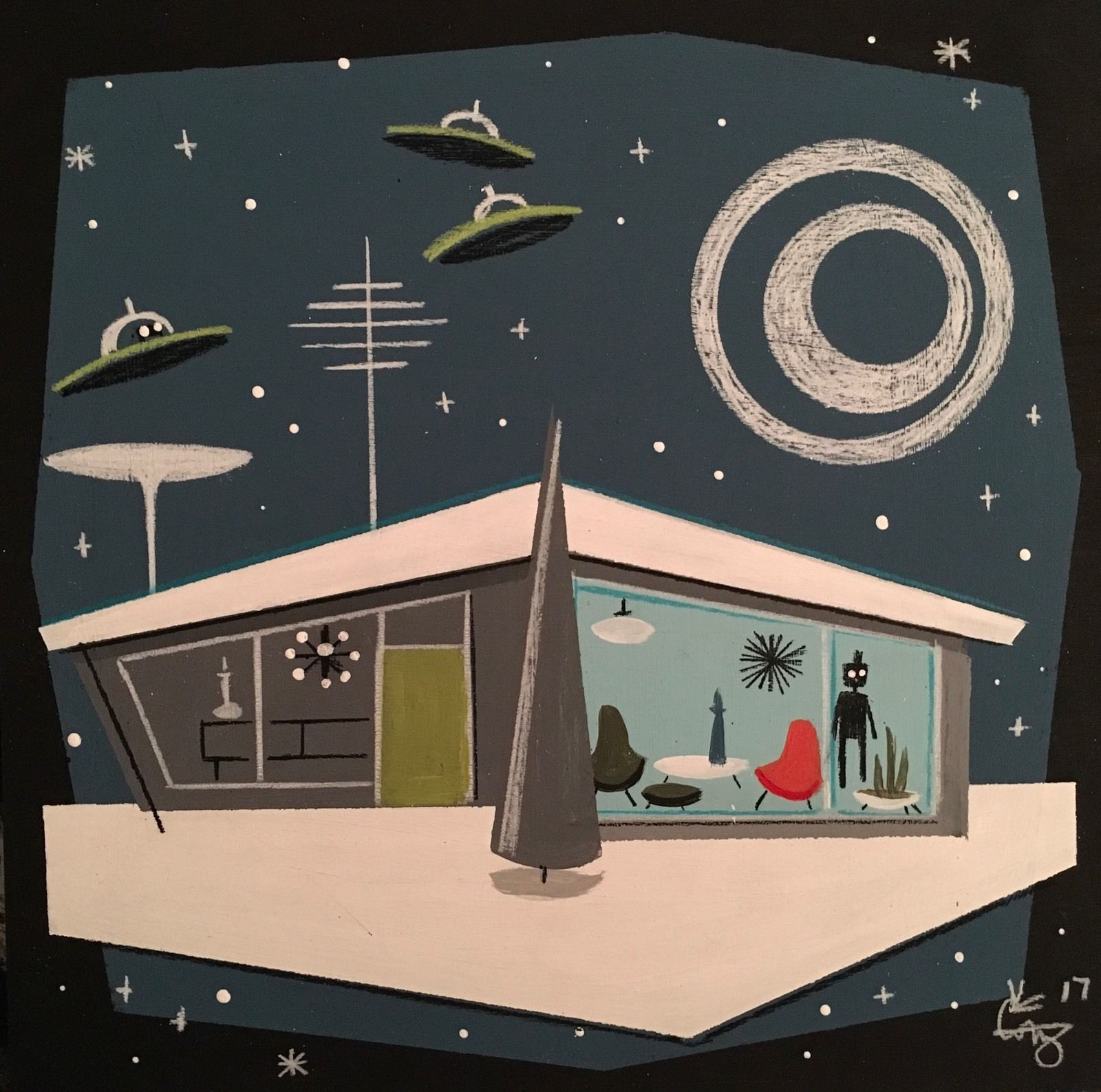 Wallpaper #2LgT3ZIBJvJKYCmEjv7f8 El Gato Gomez Painting Retro Mid Century Modern Atomic Rocket Space