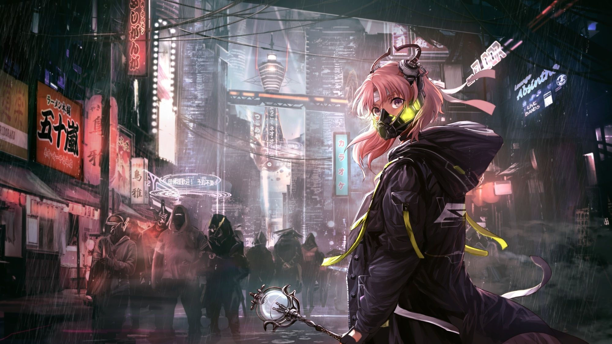 Wallpaper #txnSII8BtGB6xQ78FX7p59 Download 2000x1125 Anime Girl Post Apocalyptic Mask Night