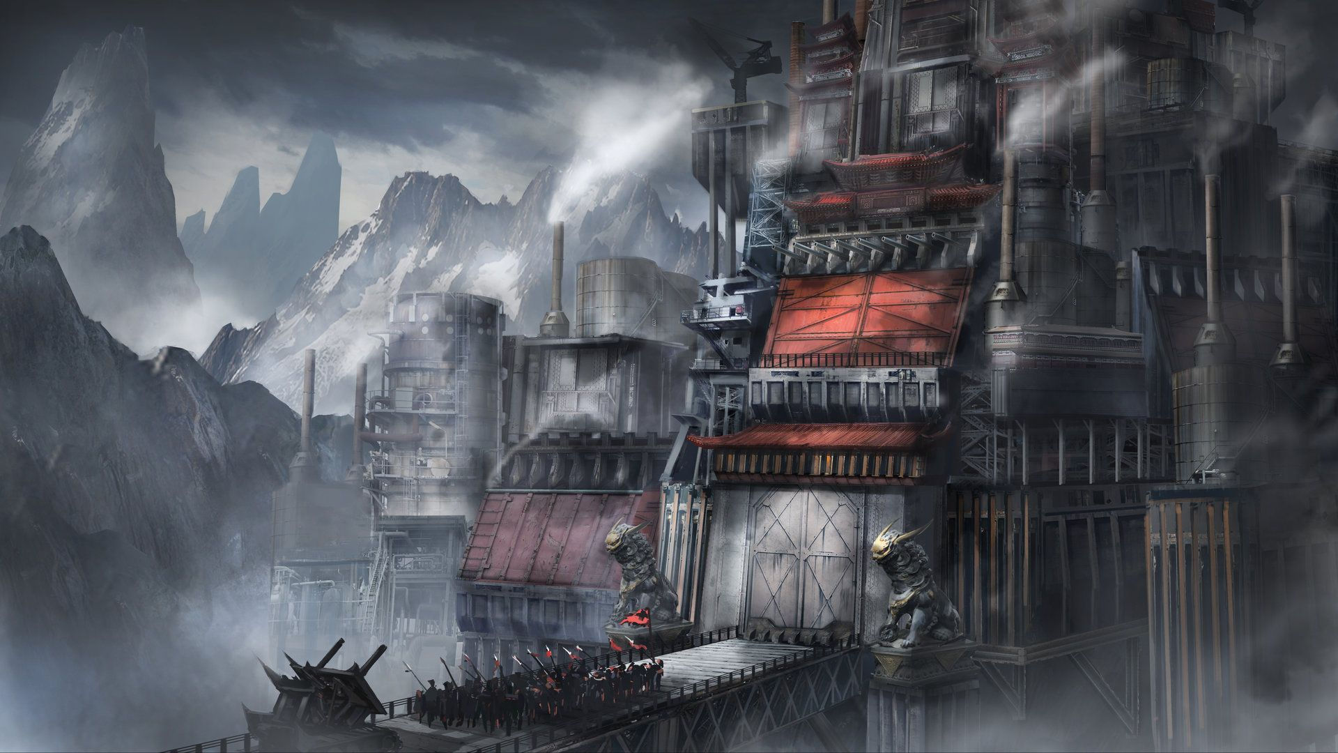 Wallpaper #M3078o4Bnwiau_P6VQu359 Industrial Fortress by Tun Jie Foo Fortress Concept Art Steampunk
