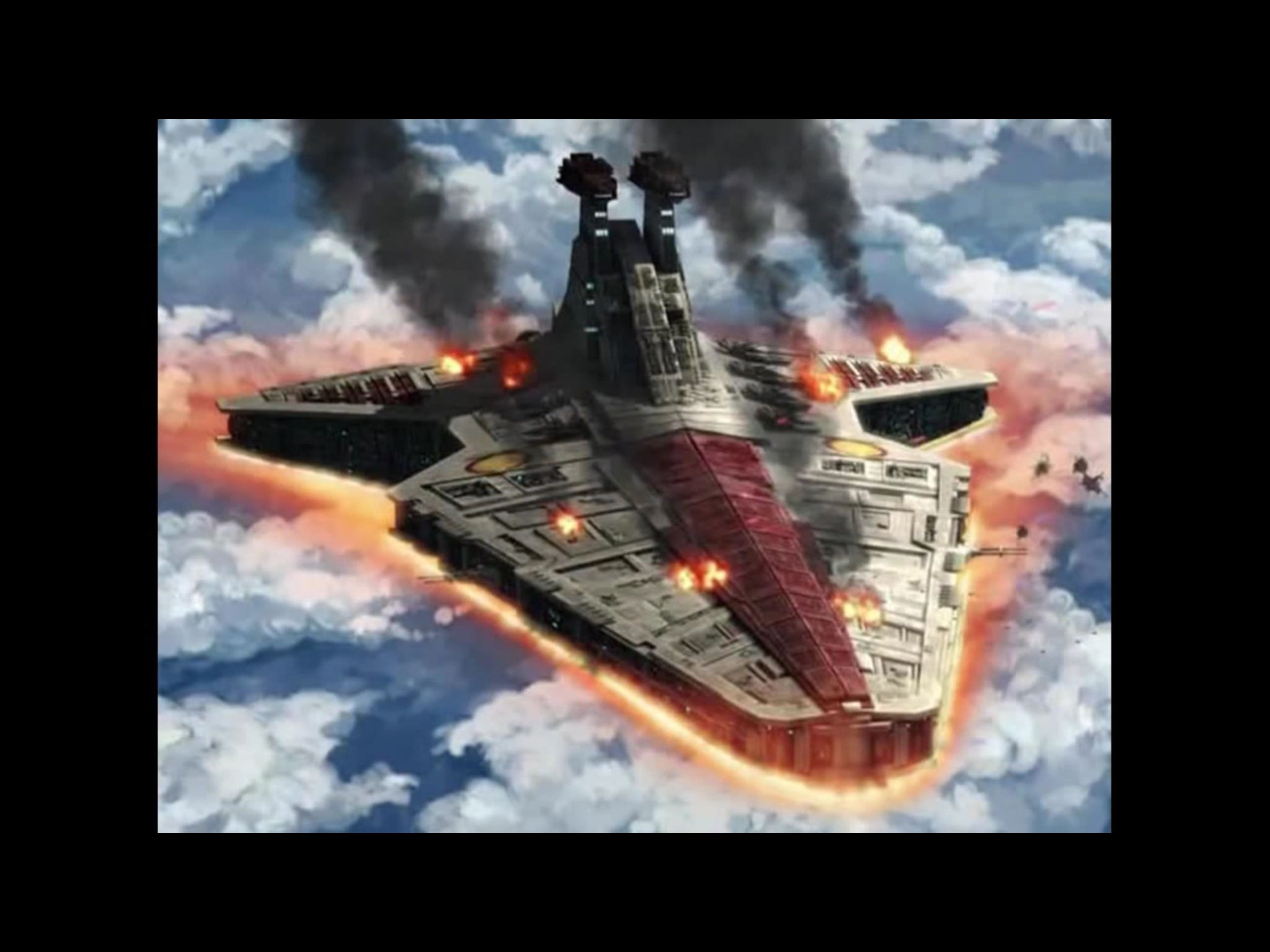 Wallpaper #rBmbHo8BtGB6xQ78Z3ny15 Heavily Damaged Venator Star Destroyer Entering the Atmosphere Nave
