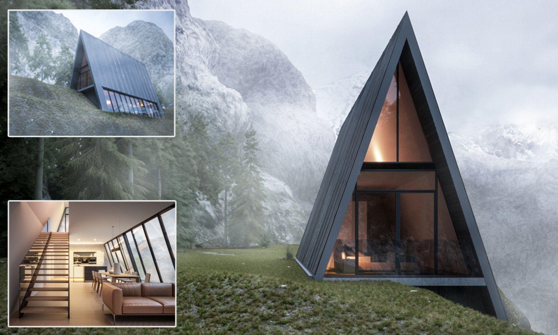 Wallpaper #G2f0-ZIBSpphPi3-oo8n135 This Triangular House with a Glass Balcony is Nestled into a Cliff