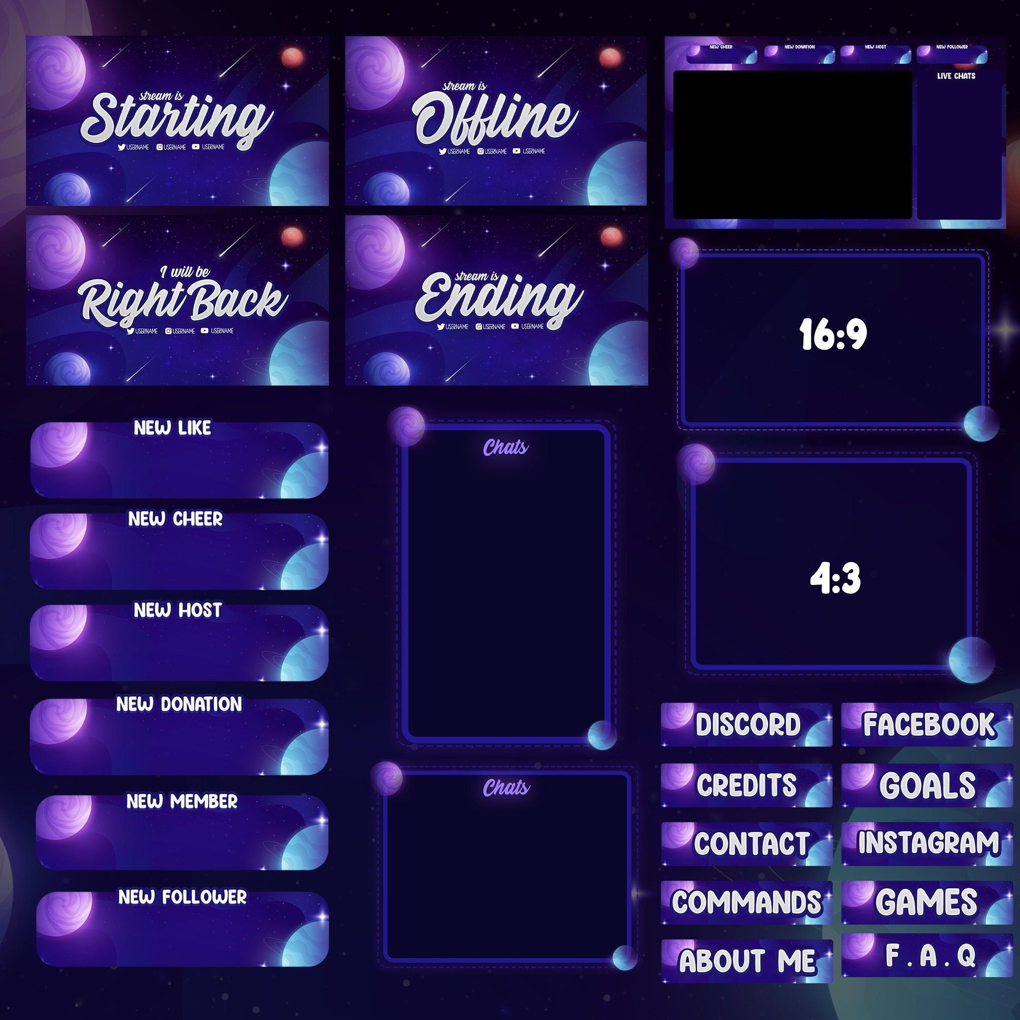 Wallpaper #I_sXhpcBx-Hc5Y20VbHG49 Stream Package Space Theme Twitch Overlay Animated Alerts
