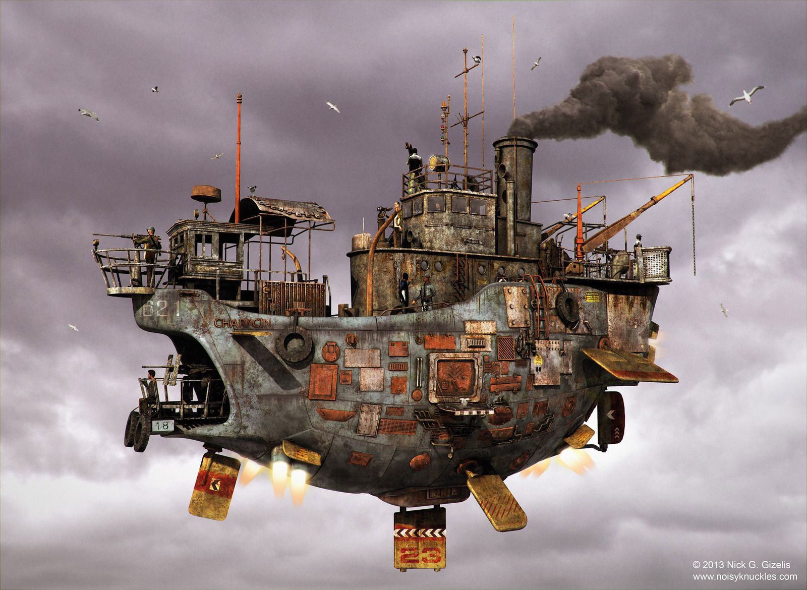 Wallpaper #uH0K8o4Bnwiau_P6_Aoo8 Airship Concept Picture 3D Fantasy Junkyard Steampunk Airship