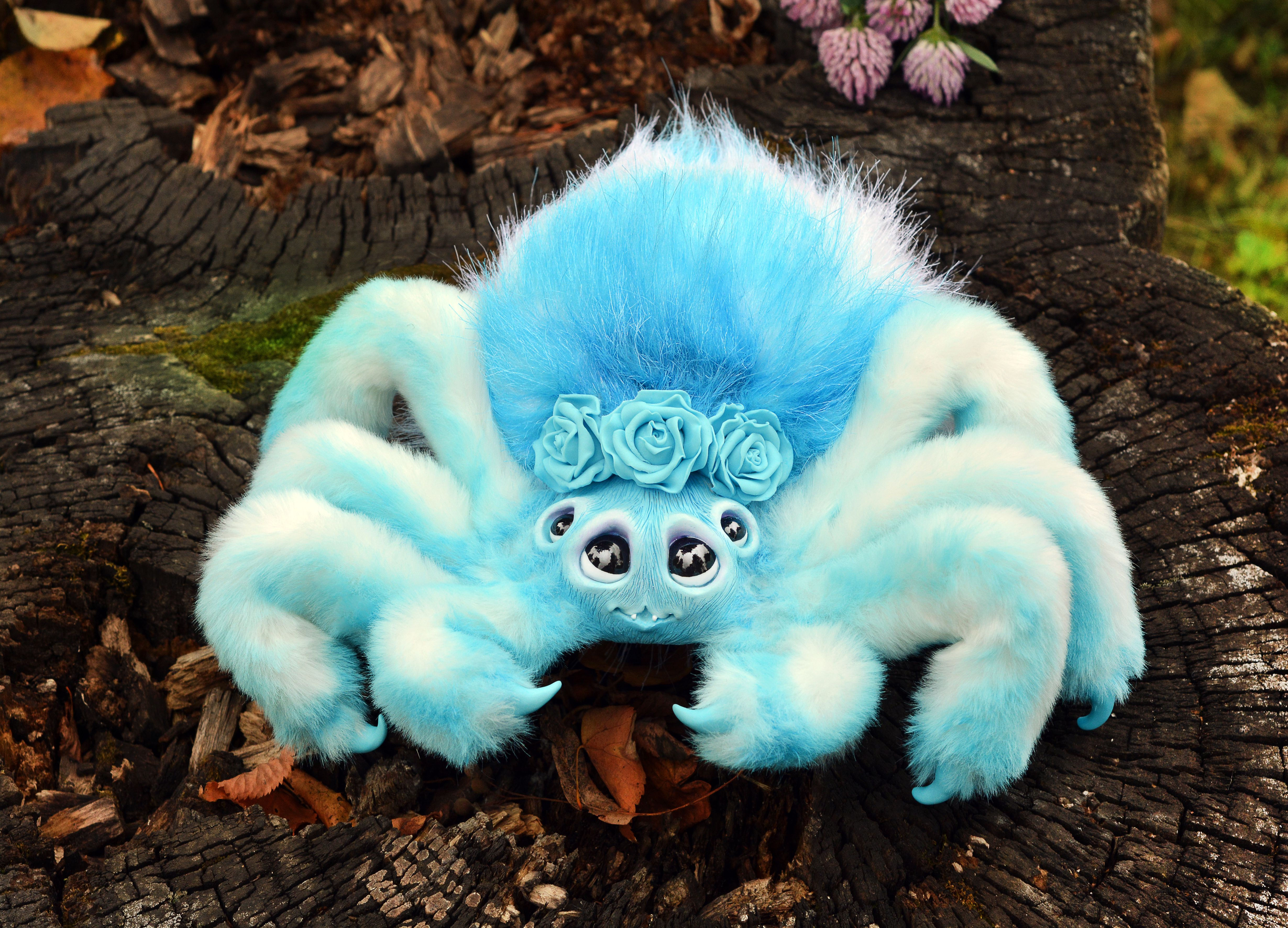 Wallpaper #1fQOOpMBKFX8bn3r-3cr148 Creature Doll Spider Toy by Alvamade Fantasy Stuffed Animals Blue