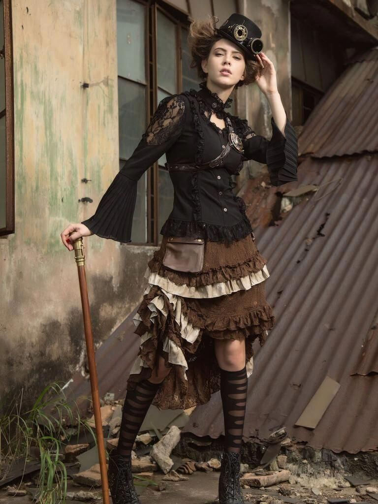 Wallpaper #_bmH3pIBJvJKYCmESQX0310 Medieval Skirt Renaissance Womens Dresses Steampunk Skirt Brown