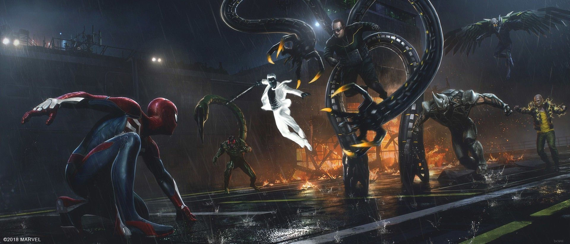 Wallpaper #ceb46 1920x1080 Spiderman vs Sinister Six Art Laptop Full HD 1080p HD 4K