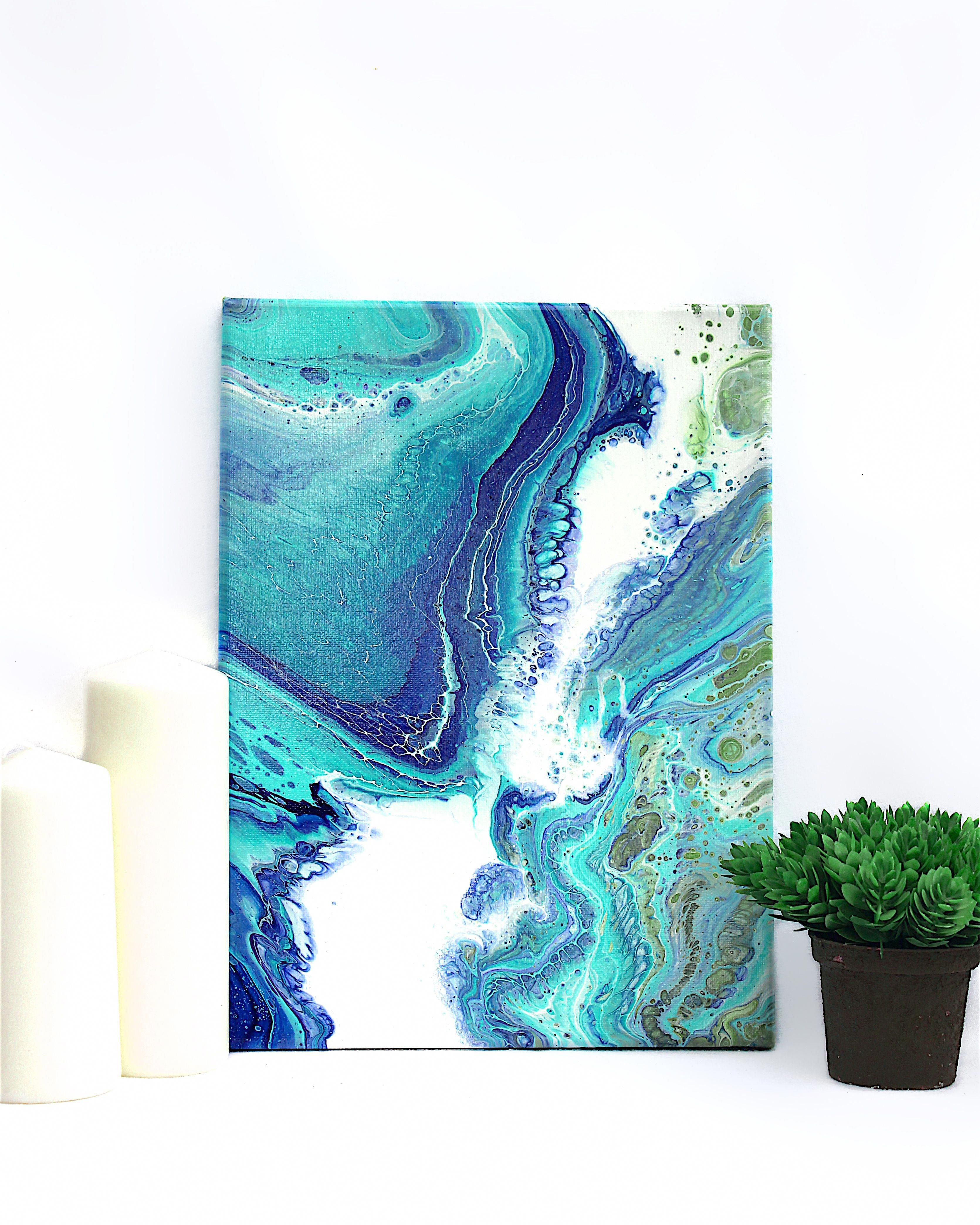 Wallpaper #VmiIGJMBSpphPi3-NBPu142 Metallic Blue with Turquoise Ocean Abstract Using Fluid Acrylics
