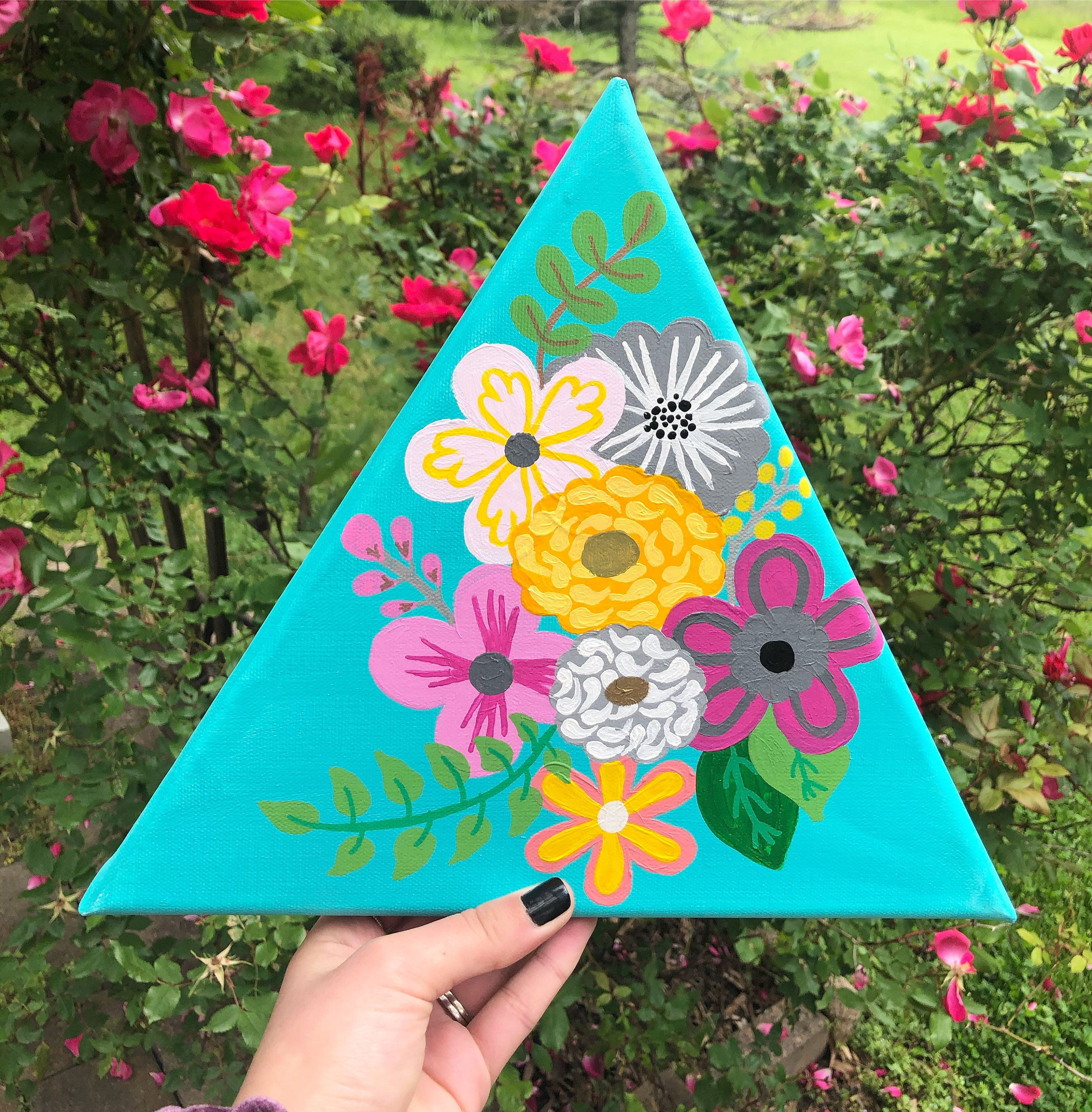 Wallpaper #6mcM8ZIBSpphPi3-jmn86 Triangle Floral Canvas Painting Mini Canvas Art Painted Mirror Art