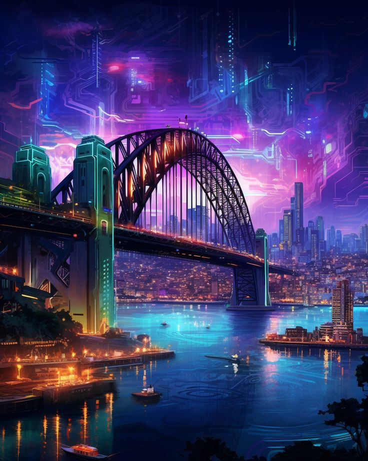Wallpaper #v5yx4ZIBZHQxiYar0bzY431 Sydney Harbour Bridge Cyberpunk