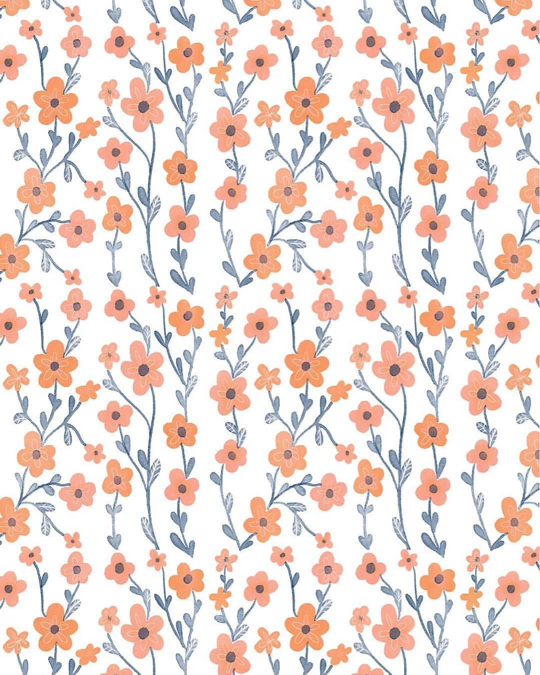Wallpaper #8Bk5Io8BtGB6xQ78kYG737 Orange Blue Flower Pattern by Chotnelle Flower Background Wallpaper