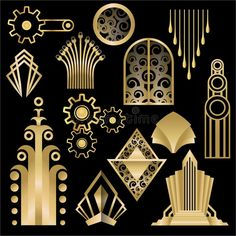 Wallpaper #_7g21pIBJvJKYCmEItw-337 Art Deco Template Black and Gold Triangle Design