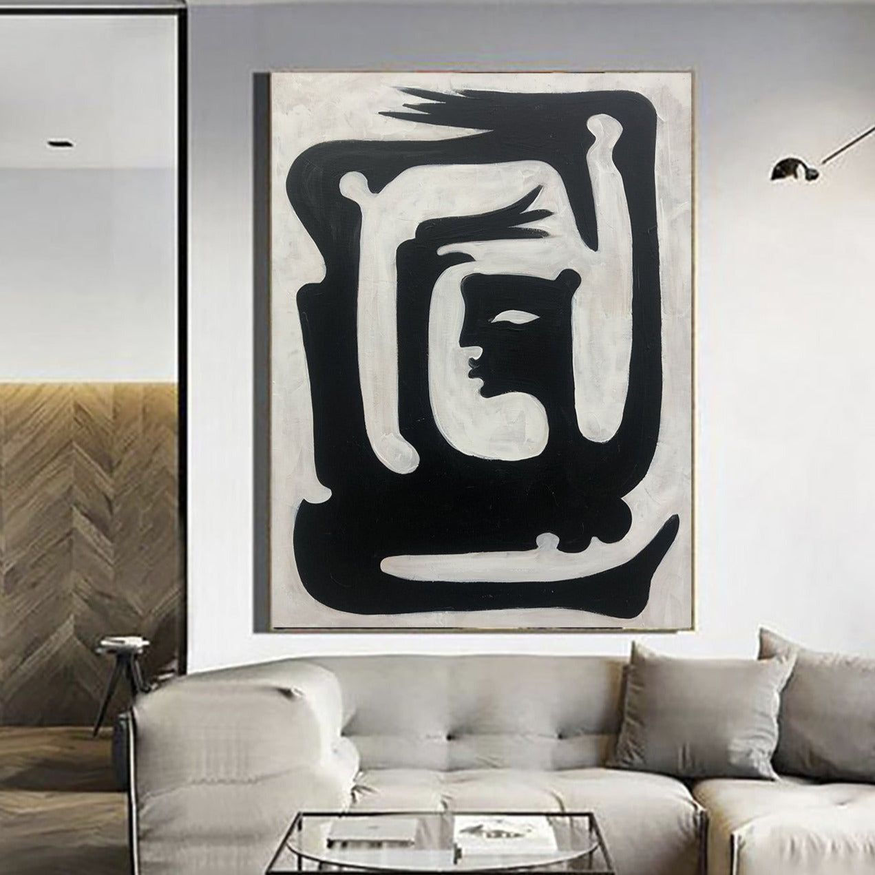 Wallpaper #BGcL6JIBSpphPi3-SDu_201 Large Abstract Painting on Canvas Minimalist Art Black and White Female