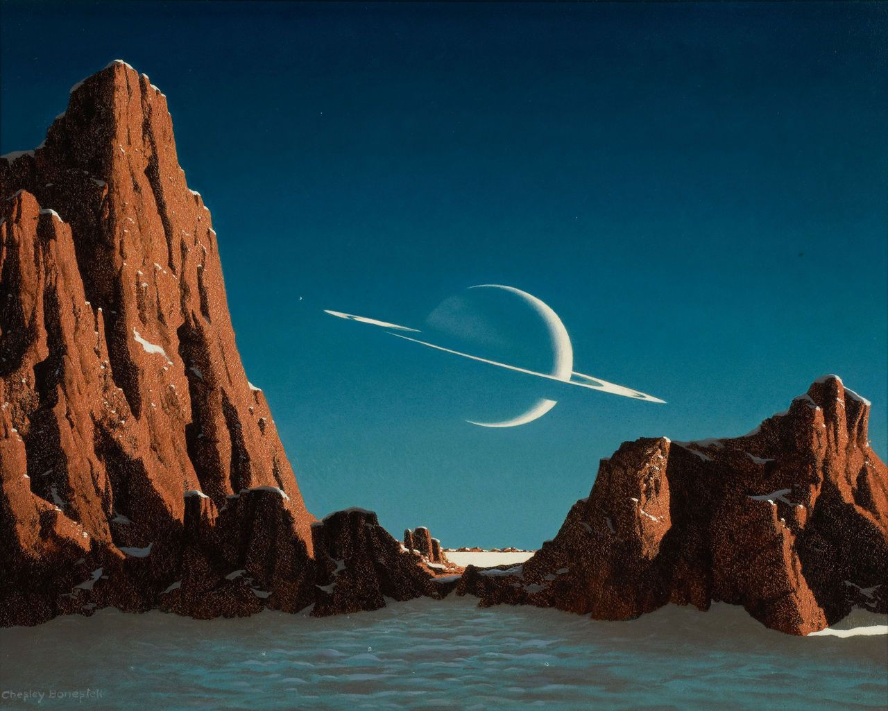 Wallpaper #PV7nMpMBborbLbczbmCQ3 Planet with Rings Vintage Space Art Outer Space Art Space Painting
