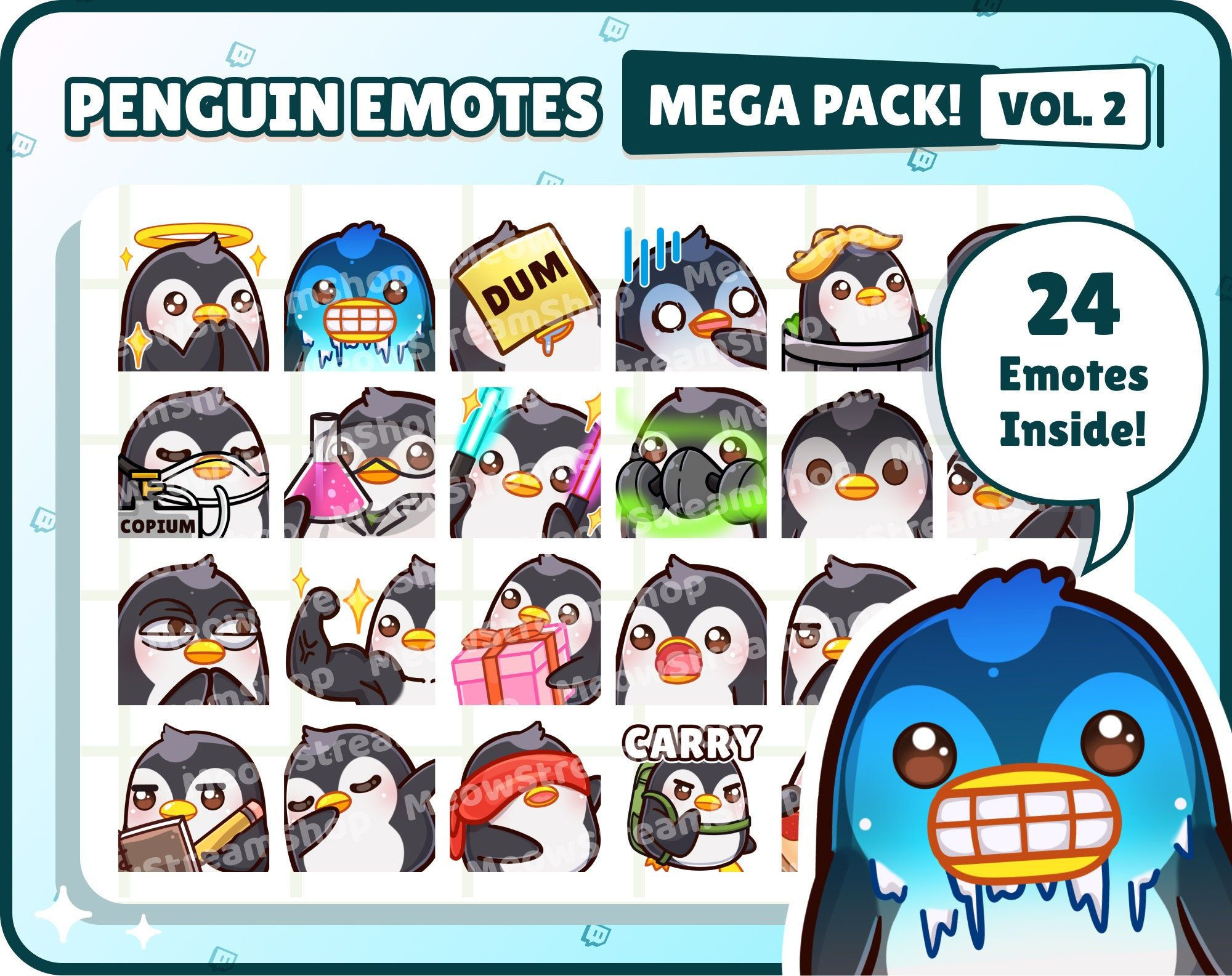 Wallpaper #9fCngJcBi4JM6agG7CG_147 Twitch Emote Cute Penguin Mega Pack Vol2 Emotes 24 Emotes Etsy in