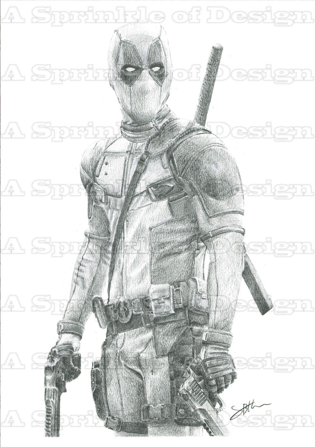Wallpaper #pmjDFpMBSpphPi3-rQx9147 Marvel Deadpool Fan Art Pencil Drawing Original Etsy Uk Superhero