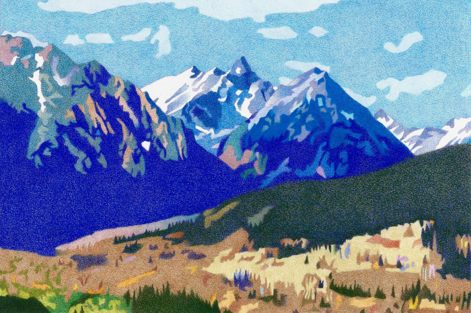 Wallpaper #KWeC6pIBSpphPi3-bkdw190 Shining Mountains Colored Pencil Drawing Mountain Drawing Colored