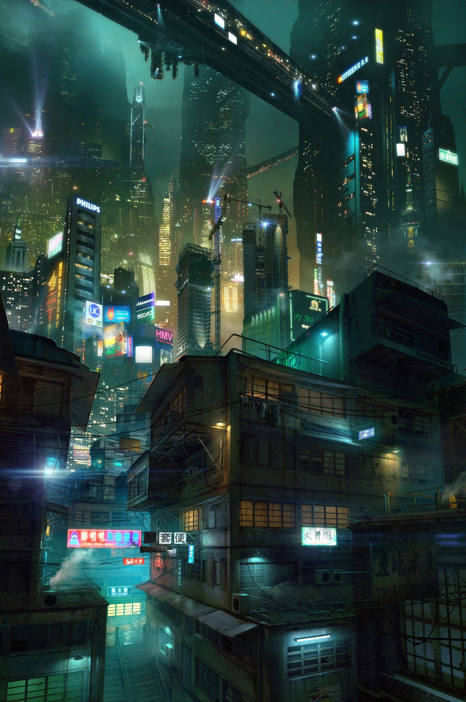 Wallpaper #63Taxo4B_8f4nGFarHH228 Slums of Hong Kong by Juriy Gvozdenko Cyberpunk City Arte Cyberpunk