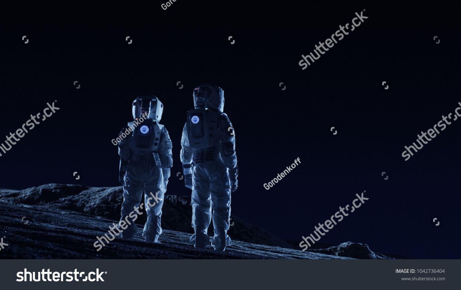 Wallpaper #e2eE_JIBSpphPi3-ZZiW240 Two Astronauts in Space Suits Stand on the Alien Planets Observing