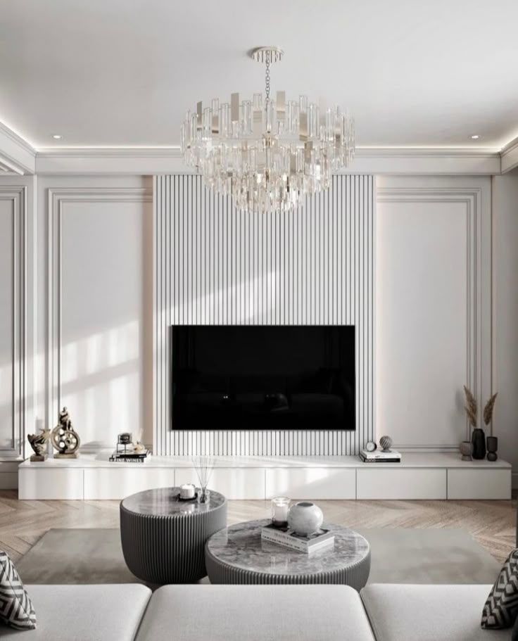 Wallpaper #qJy34JIBZHQxiYara7ci265 An Elegant Living Room with White Walls and Chandelier