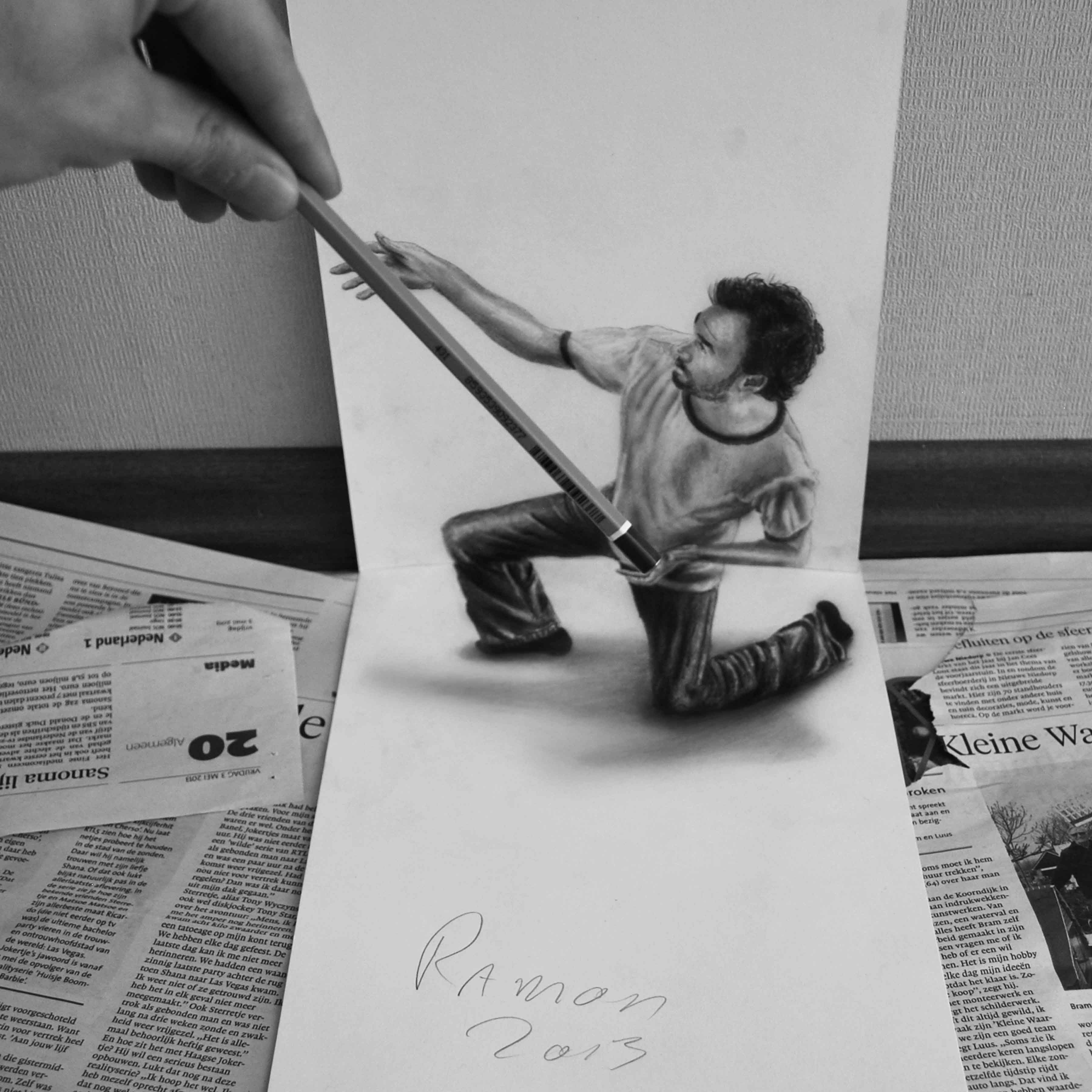 Wallpaper #Ph0GKpMBlOZrFDOkycPy362 3D Street Art on 2x A4 Size Paper by Ramon Bruin Wwwstreetartnl