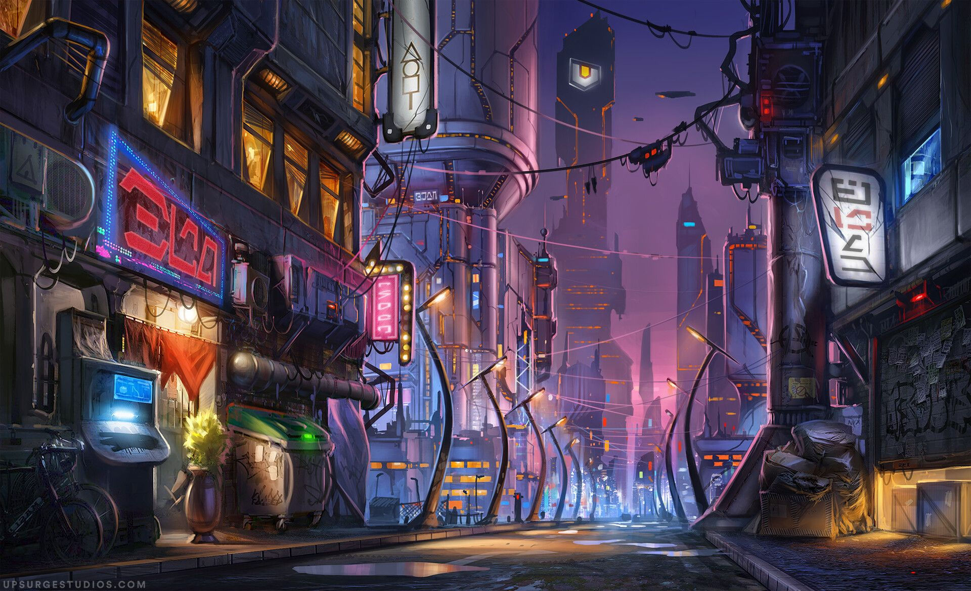 Wallpaper #0GgmGJMBSpphPi3-_xE1200 Stylized Cyberpunk Street Concept by Benjamin Roach Upsurge Studiosa