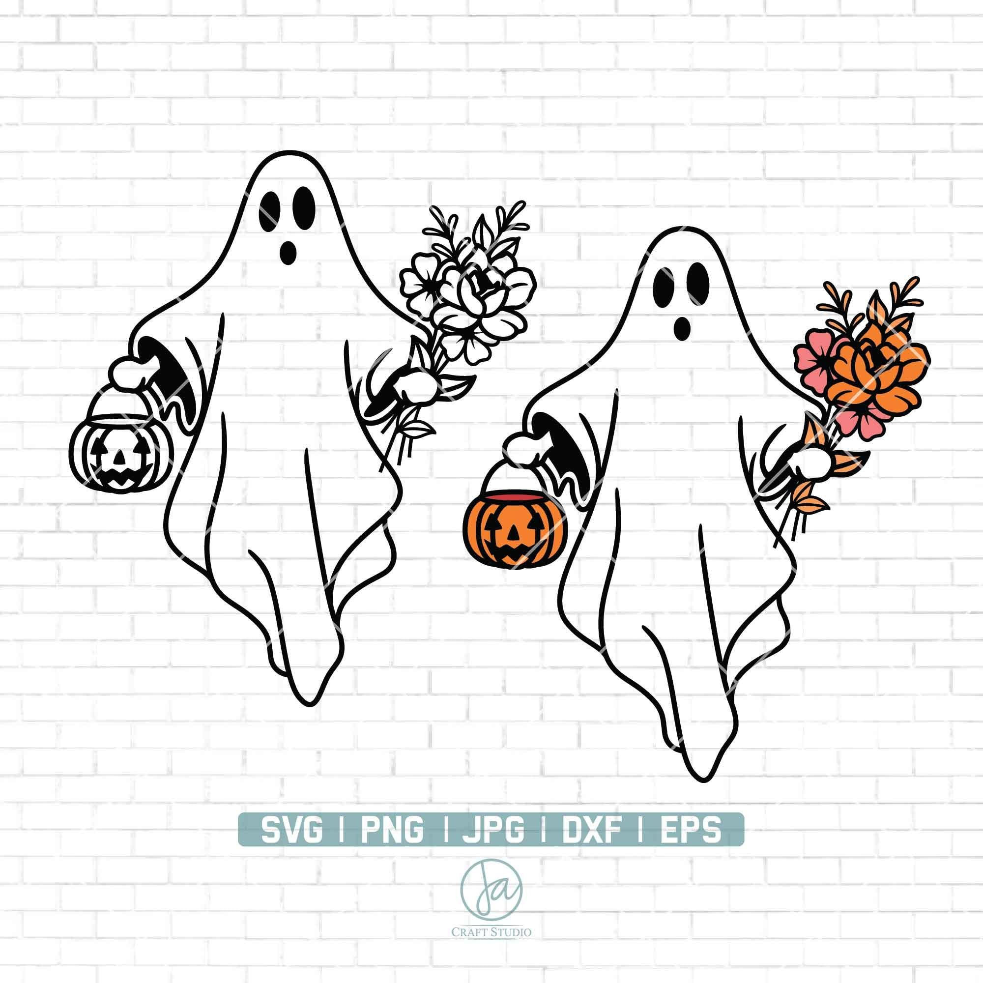 Wallpaper #R_S4OZMBKFX8bn3rxndT359 Two Ghost with Pumpkins and Flowers in Their Hands