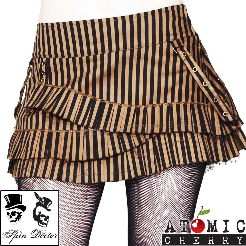 Wallpaper #_bmH3pIBJvJKYCmESQX0147 Spin Doctor Lillith Steampunk Mini Skirt Black and Brown Stripes