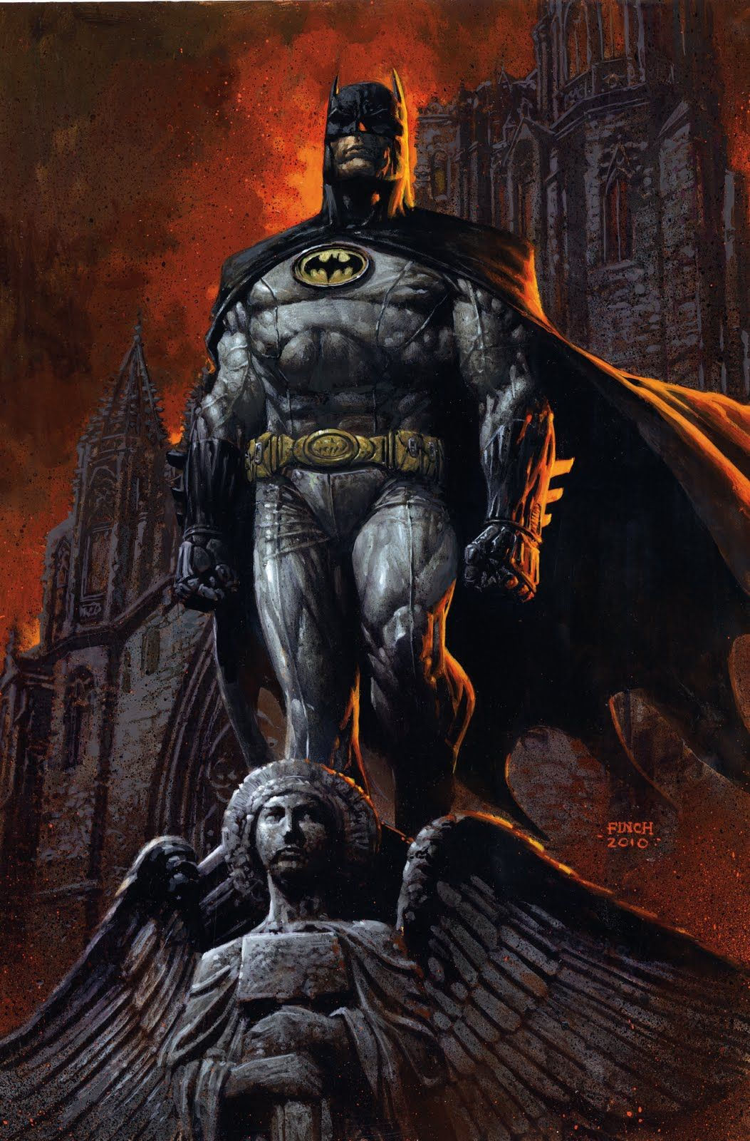 Wallpaper #jxkZHo8BtGB6xQ78tnig38 A Painting of Batman Standing on Top of a Statue