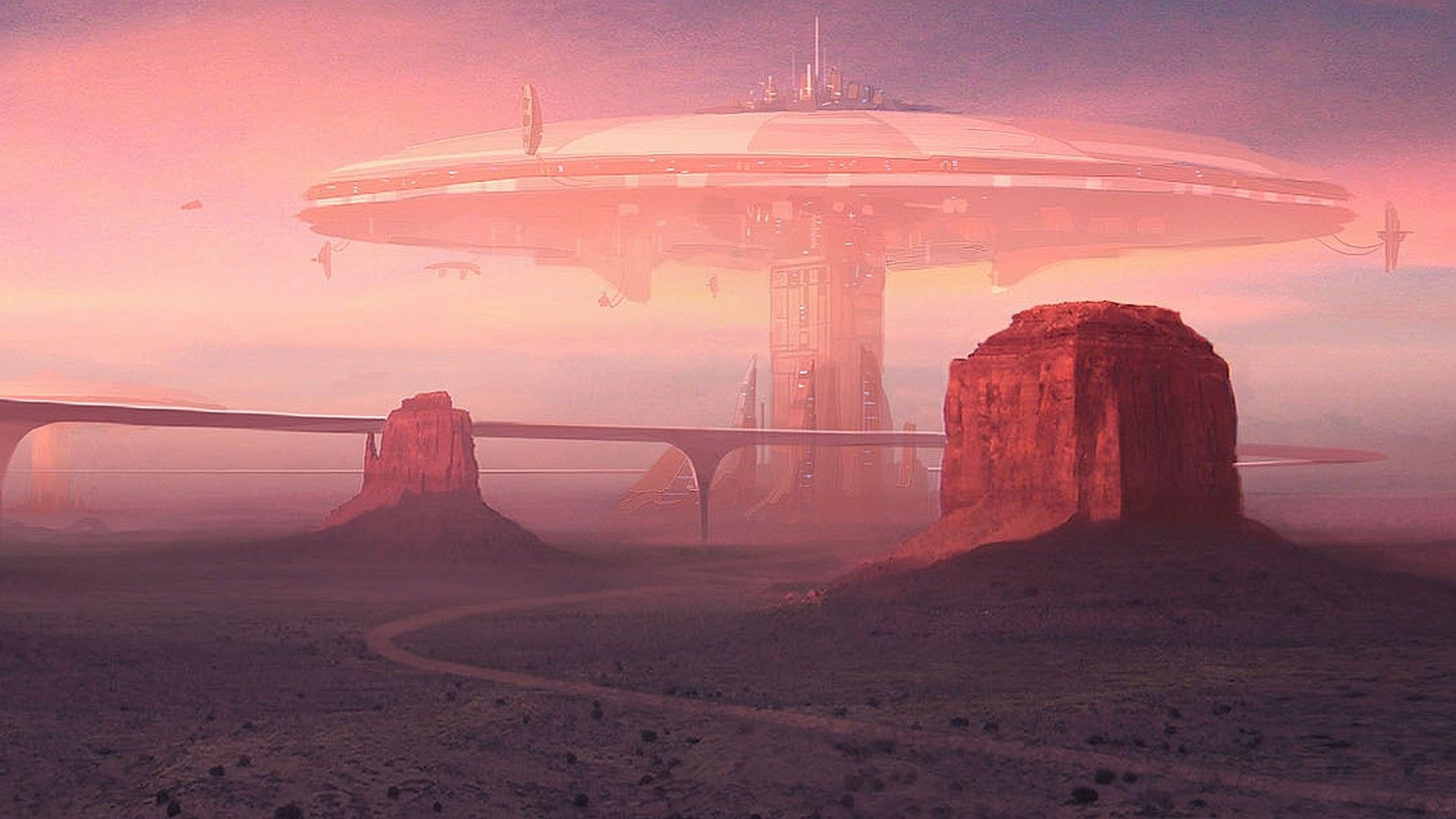 Wallpaper #h2jeIZMBSpphPi3-BDEJ165 Futuristic Deserts Fantasy Art Roads Science Fiction Wallpaper